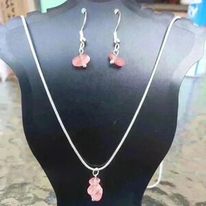 Rose Quartz Silver Necklace and Earrings